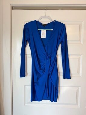 Wrap-Style Long Sleeve Dress in Royal Blue